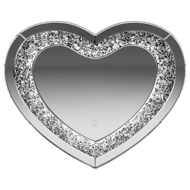 36 x 30 Inch Heart Shaped LED Light Wall Mirror Silver