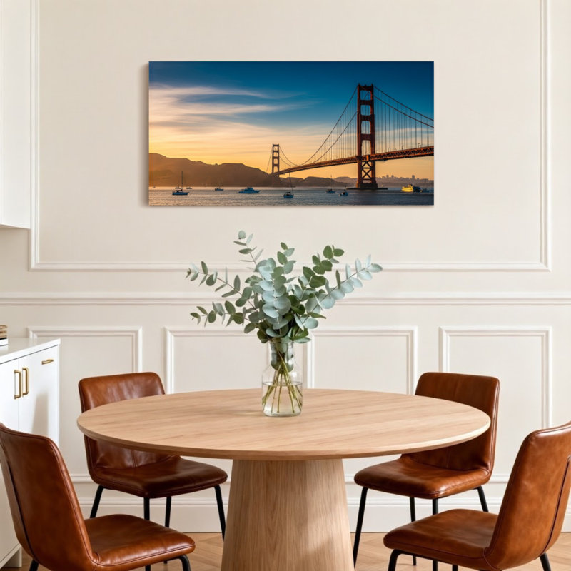 Scène de coucher de soleil sur le pont Golden Gate, H 16 po x l 32 po
