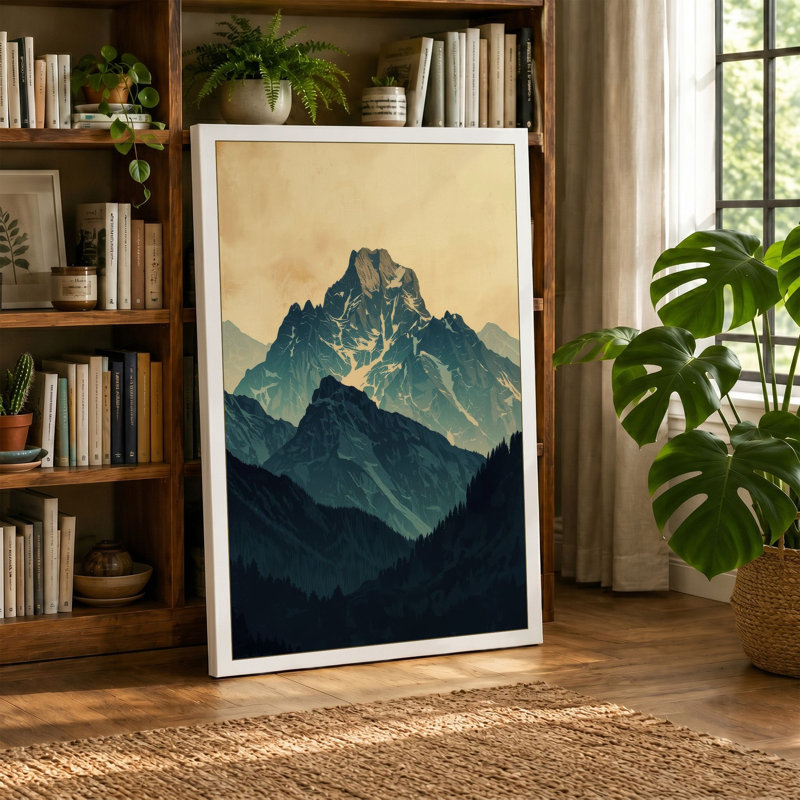 Layered Mountain Peaks Minimalist - Wrapped Canvas, 18x12 - 45.7 x 30.5 cm, Terracotta Border