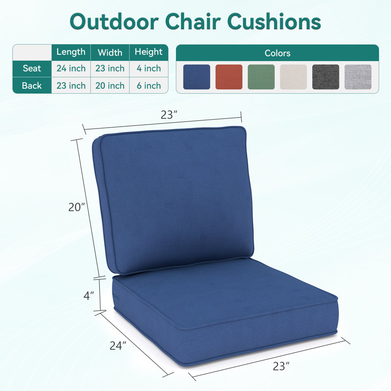 Outdoor Deep Seat Cushion Set Of 3, 23" X 24" X 4" High-Density Foam Patio Chair Cushion, Water-Repellent & UV-Resistant Olefin Fabric Cushion For Chair, Sofa, Loveseat, Patio Furniture