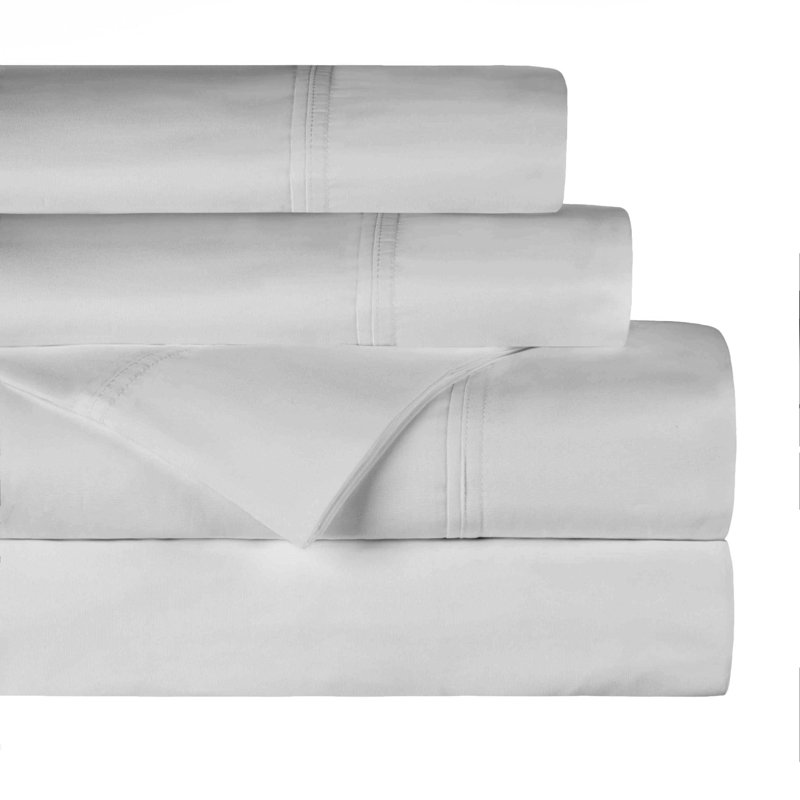 Ensemble de draps en coton biologique à densité de tissage 300 fils, Argent argent, Très grand simple