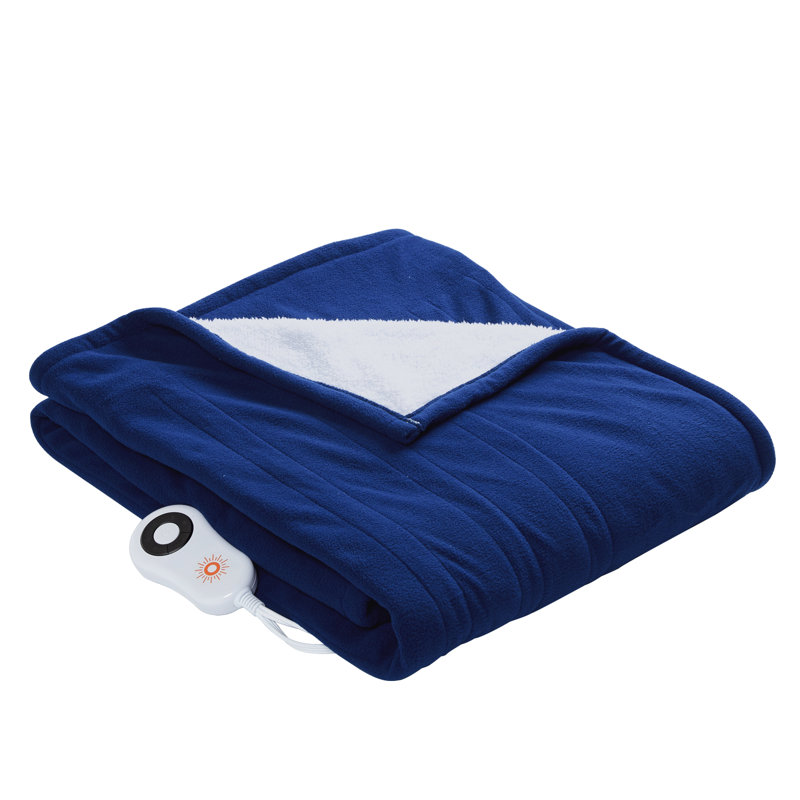 Jeté chauffant en molleton Cozy, Bleu marine