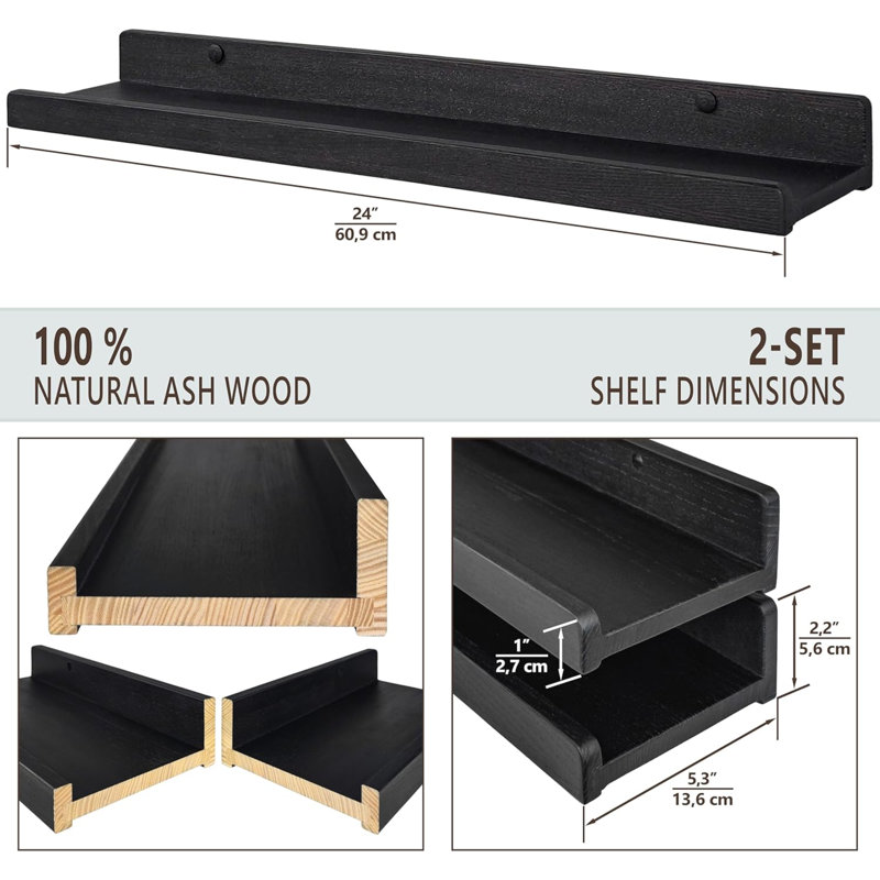Bovian Floating Shelf, 60.90" H x 13.60" W x 5.60" D, Black