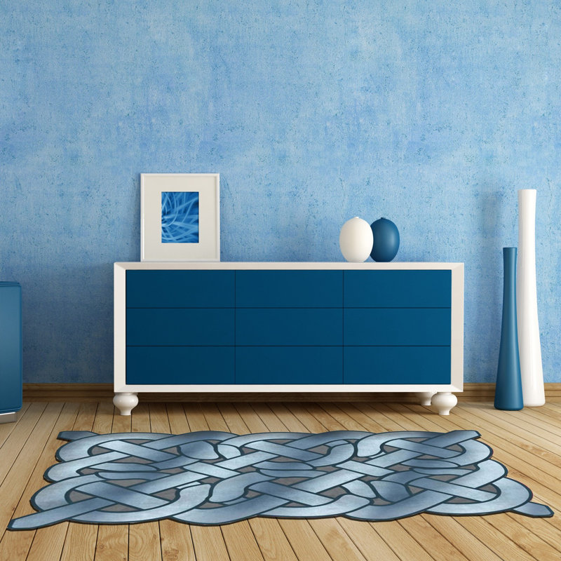 Tapis bleu en polyester tissé à la machine Novelty, Nouveauté 5 pi 3 po x 7 pi 7 po