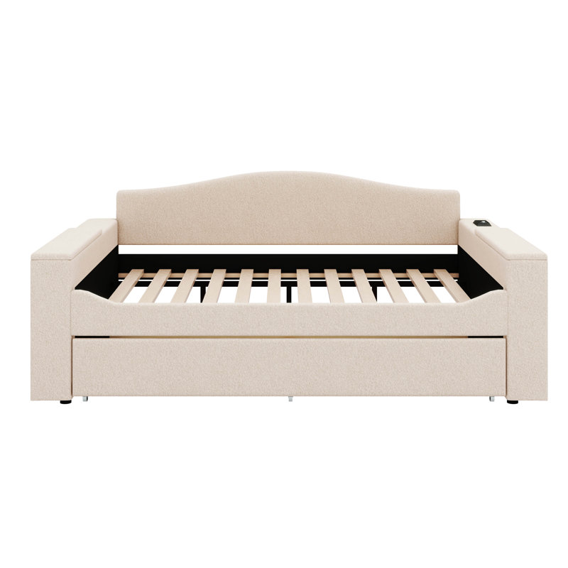Lit de jour rembourré Verlisa, Beige, Double