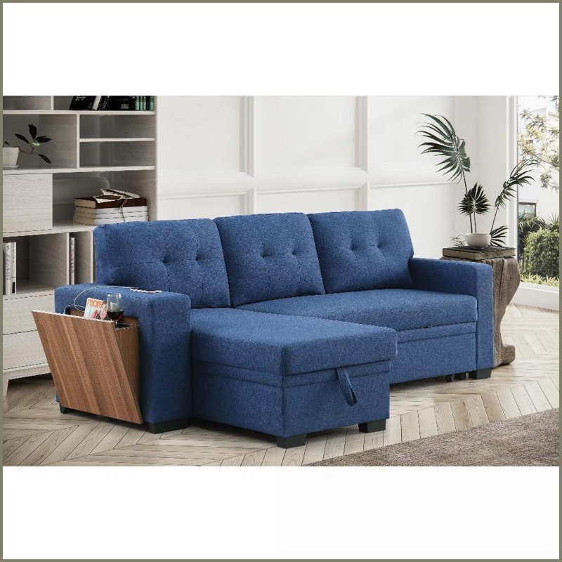 3-Piece Modern Linen Blend Pull-Out Sectional with Chaise Storage | Square Arms | Tight Back | Living Room Sofa, Green