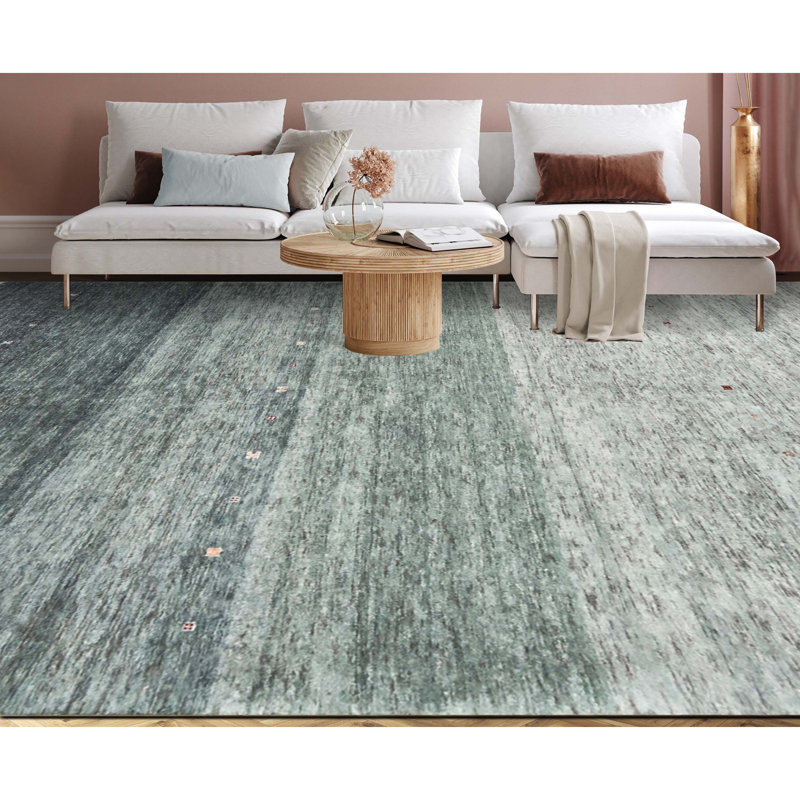 Tapis bleu et beige noué à la main de haute qualité