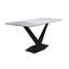 Table de salle à manger moderne Kivah, table de cuisine rectangulaire en pierre frittée avec double base en acier inoxydable brossé, mobilier de salle à manger et de conférence contemporain-629503935-668832954