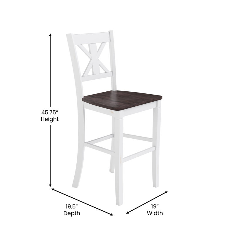 Commercial Grade Solid Wood Modern Farmhouse Cross Back Dining Stool with Footrest, Bar Stool (29" Seat Height), White Wash