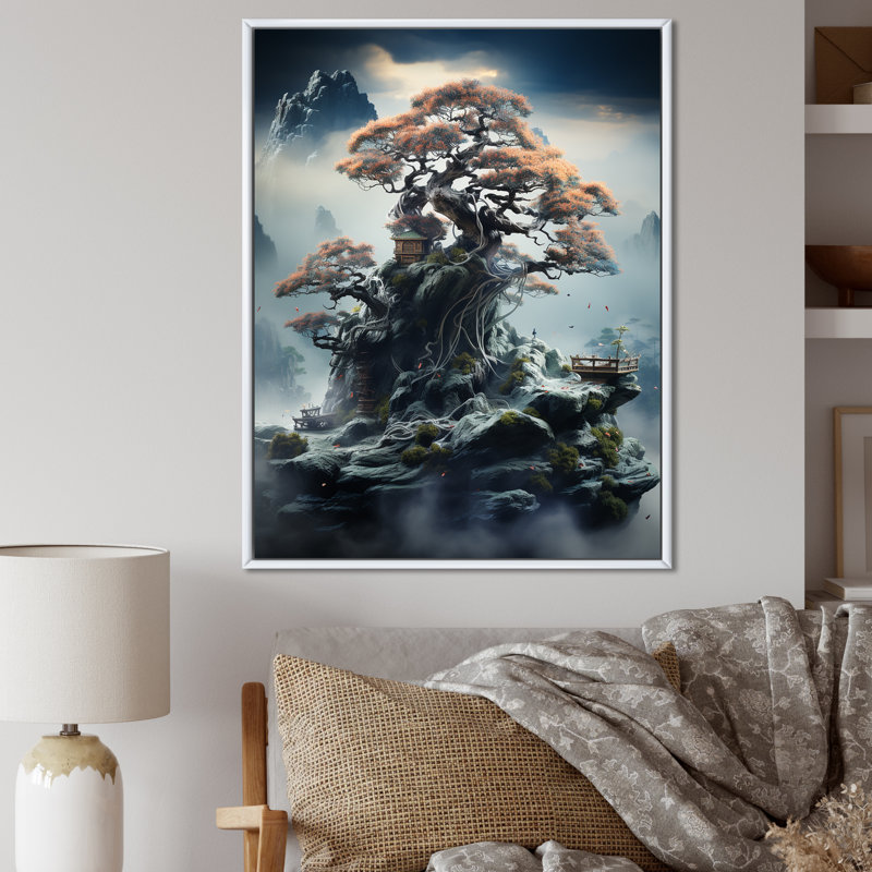 Mystical Bonsai 1 - Art mural Bonsai, Cadre flottant blanc, H 44 po x l 34 po x P 1,5 po