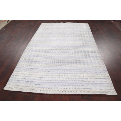 Tapis décoratif en laine de style marocain Ivoire 5 pi 2 po x 7 pi 10 po unique noué à la main New Age