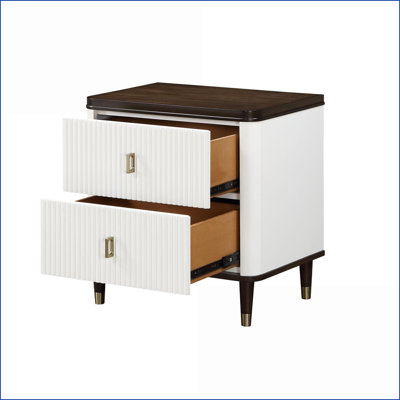 White & Brown 2-Drawer Nightstand with USB Port