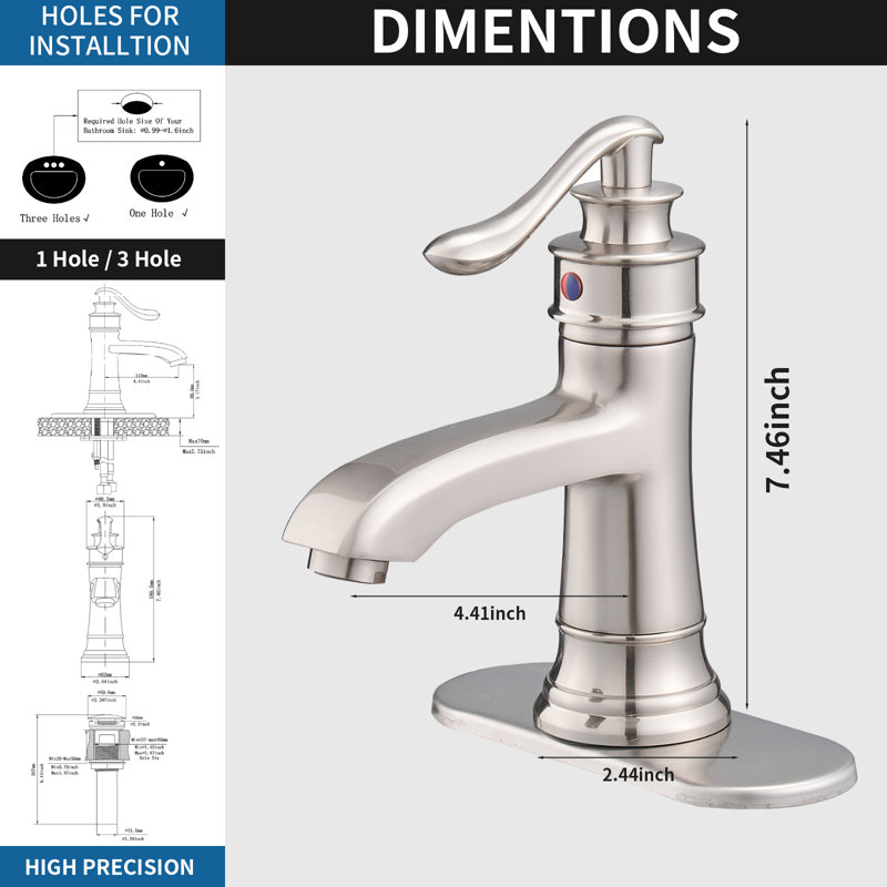 Single-Hole Single-handle Bathroom Faucet with Drain Assembly, Brushed Nickel