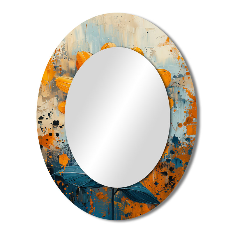 Peinture jaune et noir jaune souci du soleil - miroir mural ovale traditionnel, 43 po x 33 po
