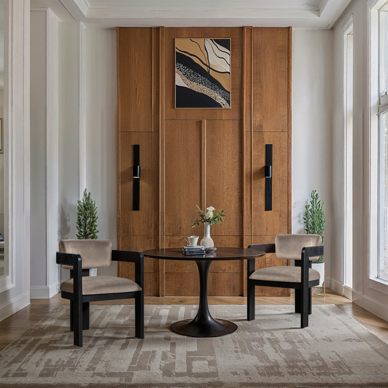 Sacha Frink Upholstered Dining Arm Chair, Taupe Velvet, Black