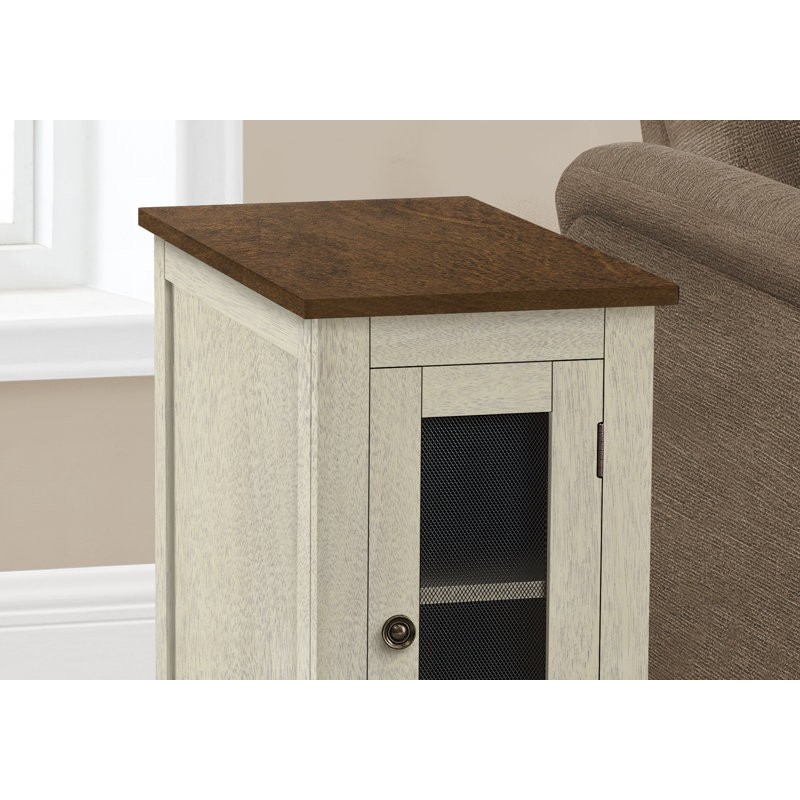 Table d'appoint, table de bout, table d'appoint, étroite, table de chevet, chambre à coucher, lampe, rangement, placage blanc antique, placage brun, transitionnel