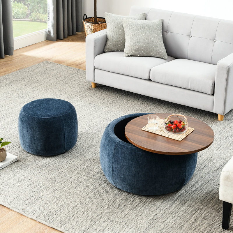 Rangement fonctionnel 2 en 1: table de bout et (25 po x 25 po x 14,7 po), somptueux tissu plissé, pratique pour le salon, aucun assemblage requis pour la maison,