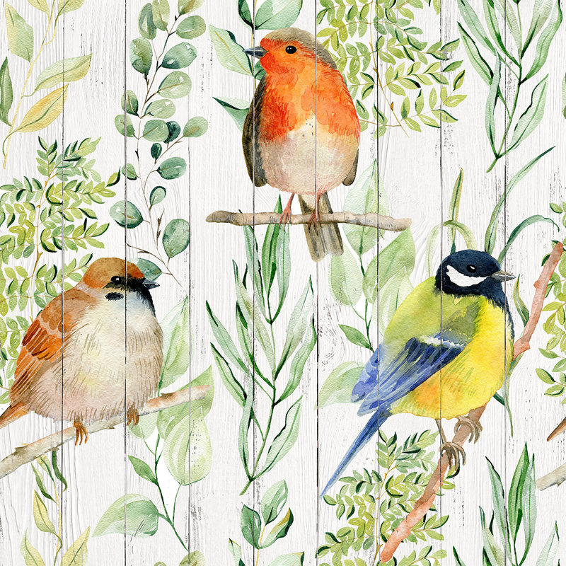 Garden Songbirds - Aquarelle oiseau, art mural, H 30 po x l 30 po