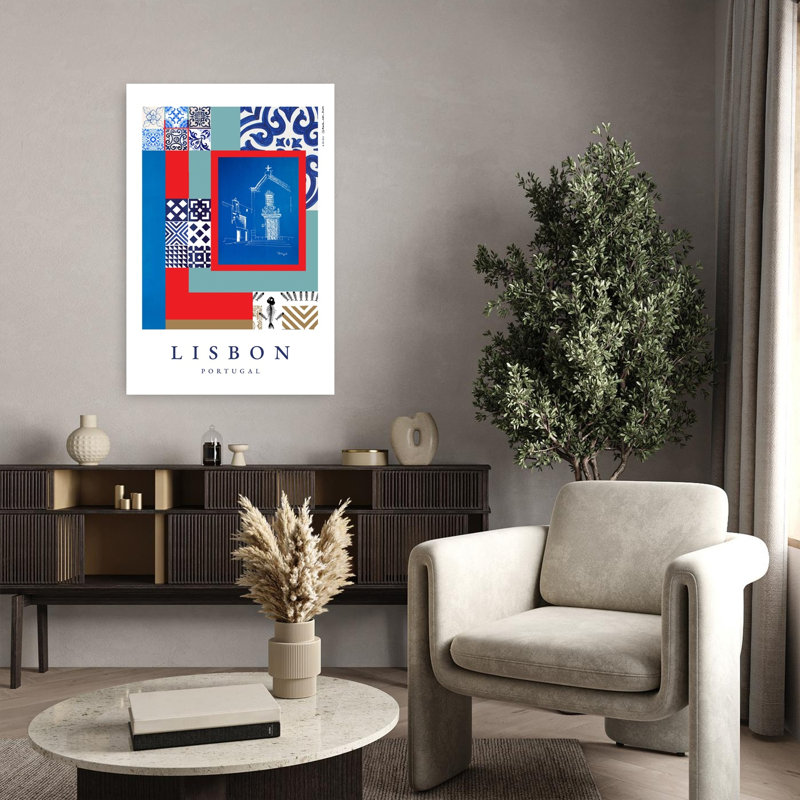 Lisbon Cultural Collage Colorful Traditional Vibrant Fish Architecture City Wall Art Print by Alex Nereuta - Wrapped Canvas Print