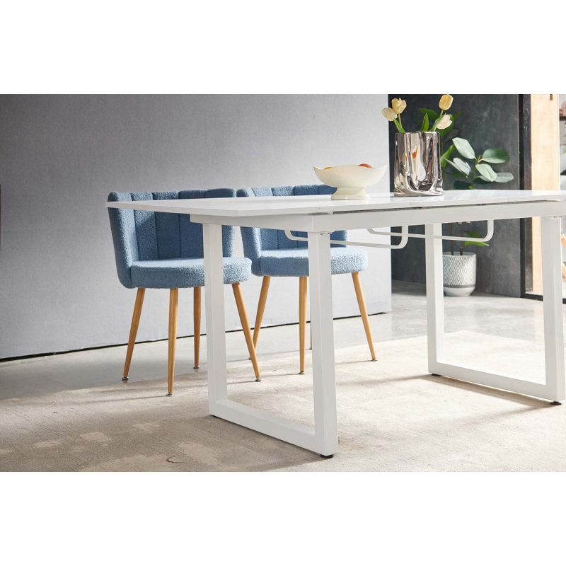 Table de salle à manger extensible, Blanc, Blanc, H 29,52 po x l 55,08 po x P 31,52 po