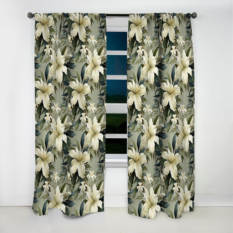 Neutral Zen Tropical Pattern - Floral Curtain - Velvet Room Darkening - 1 panel, 52" W x 63" L