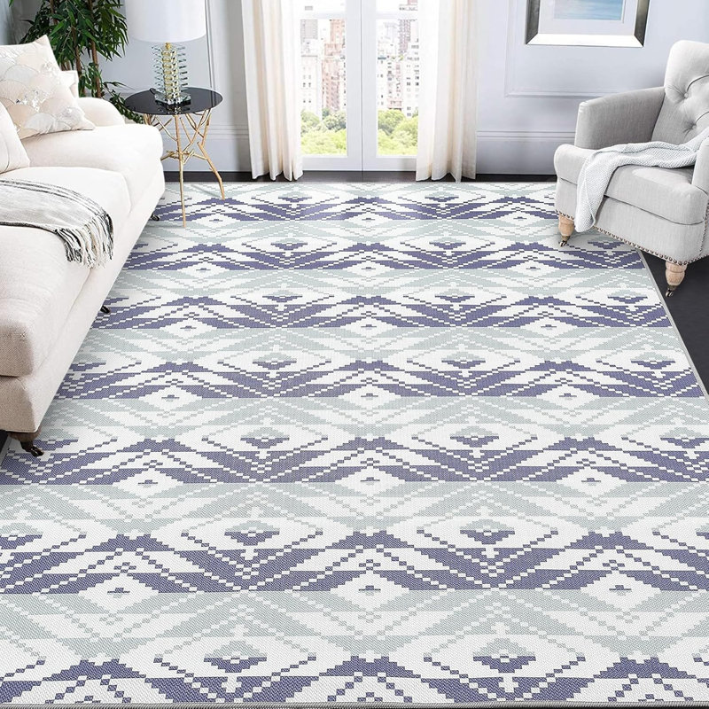 Outdoor Rug Patio Rug Waterproof Rug Indoor Washable Rug for Living Room Foldable Rug, Outdoor Carpet, Balcony Rug Stain Resistant, Modern Geometric Rug for Backyard Bedroom, 