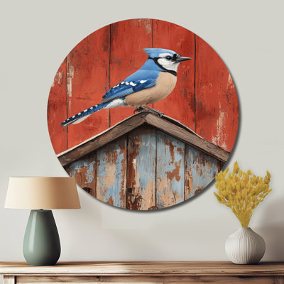Parsons - oiseau imprimé sur un cercle en métal, art mural moderne en métal bleu