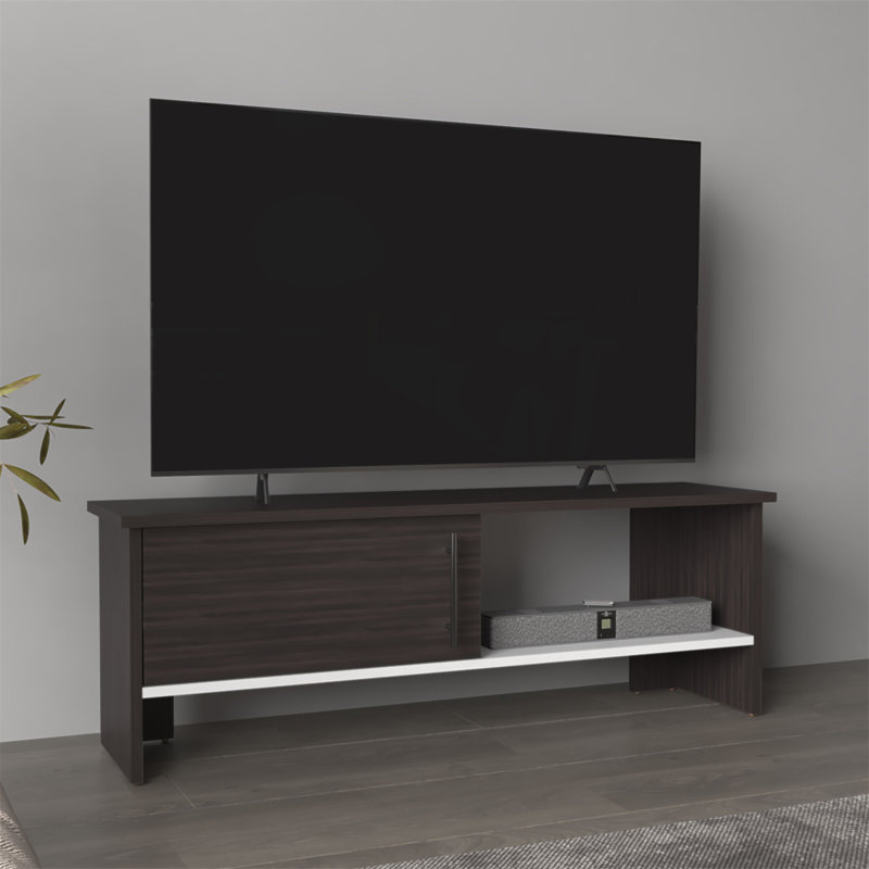 Meuble télé, 1 porte, 1 tablette, Brun foncé / blanc