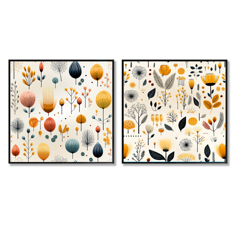 Mcm Scandinavian Harmony - Abstract Shapes Square Collage Set Of 2, Black Floater Framed, 16" H x 33" W
