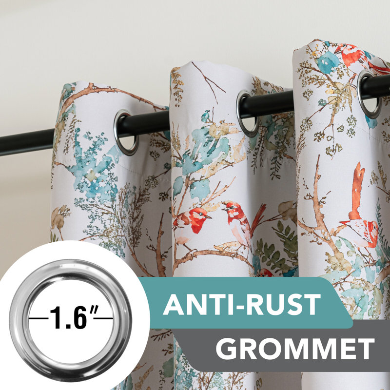 Ensemble de rideaux 100% occultant 2 panneaux avec colibris à imprimé floral pour chambre à coucher avec , L 52 po x L 84 po