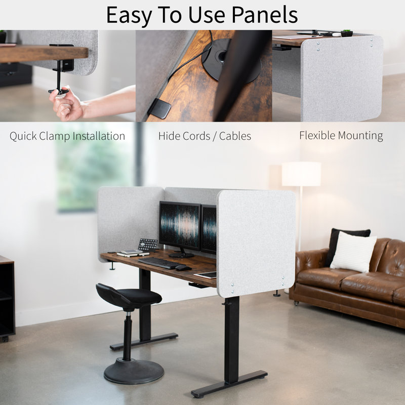 Gray Clamp-On Acoustic Desk Privacy Panels Set