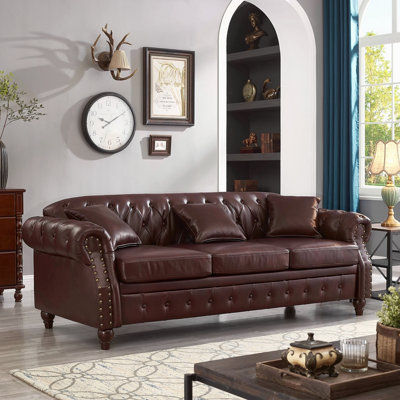 Living Room Chesterfield Sofa Classic Tufted Design Faux Leather PU Upholstered Sofa With Storage