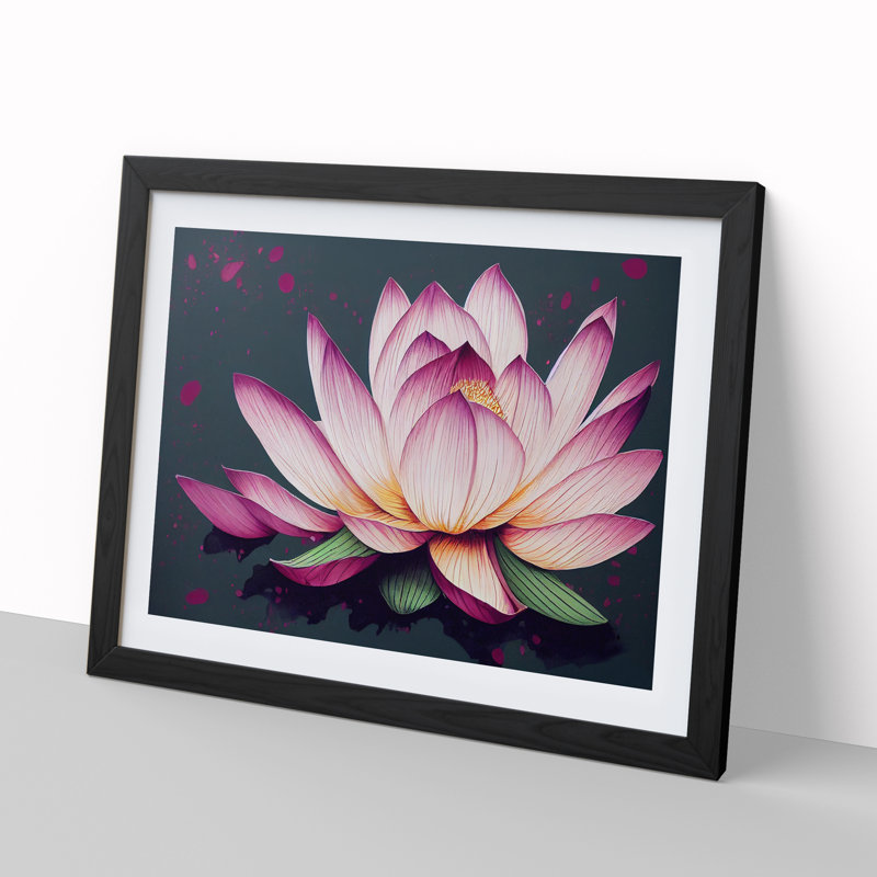 Lotus Flower Paint Splatter (1) - Single Picture Frame Print, 46cm H x 64cm W, Black