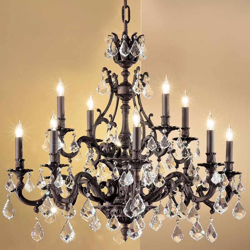 Style bougie classique/traditionnel 12 lumières lustre Fagundes, Bronze vieilli, Crystalique-Plus