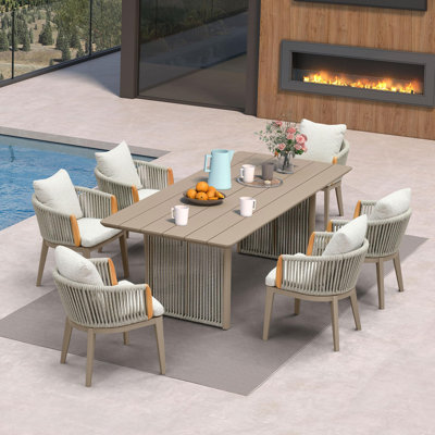 Ensemble repas d'extérieur, ensemble de table et chaises d'extérieur en aluminium avec coussins en oléfine, ensemble de meubles de patio pour le jardin ou la terrasse, beige