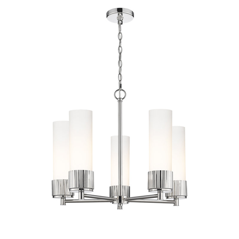 Lustre suspendu à 5 lumières 12 "Bolivar, Blanc mat, Nickel poli