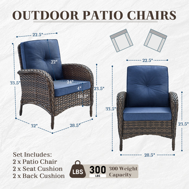Chaise d'extérieur en osier avec coussins Braxleigh (ensemble de 2), Brun, Gris