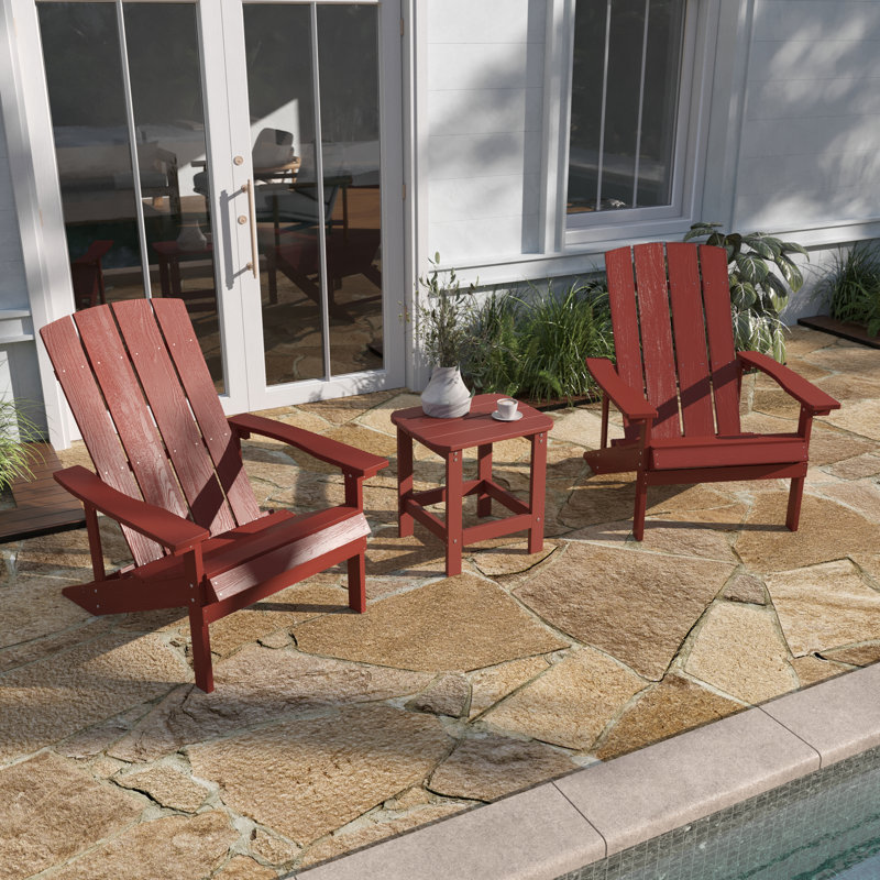 All-Weather Poly Resin Wood Adirondack Chairs with Side Table, Red
