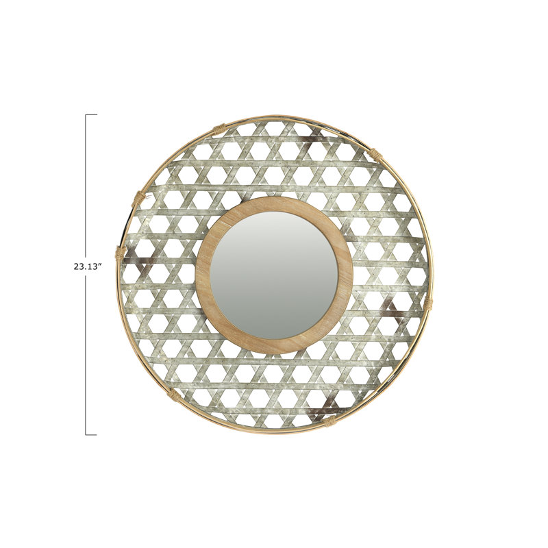 Miroir mural rond, Métal / bois