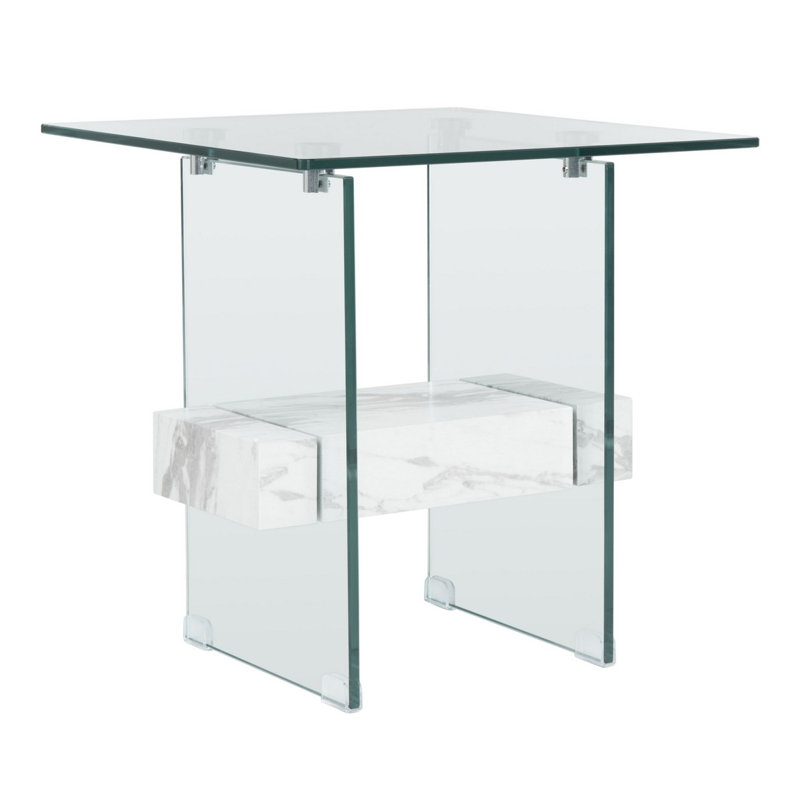 Kayley Glass Top End Table, White Marble