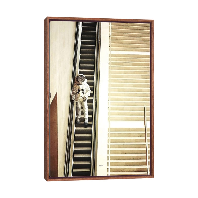 Escalator by Rob Hakemo - Print on Canvas, 66.04 cm H x 45.72 cm W, Classic Brown Wood Framed