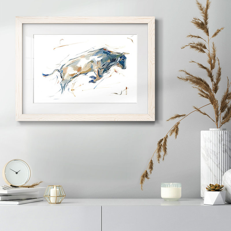 Étude de taureau moderne I - reproduction encadrée rustique avec tableau mat, H 28 po x l 42 po x P 1,5 po, Blanc