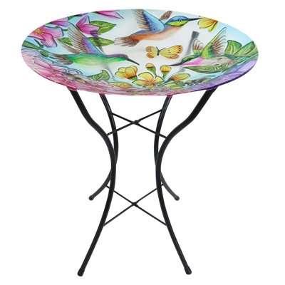 Springtime Hummingbirds Glass Birdbath