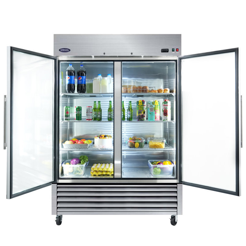Fennel 54 Inch Glass Door Display Refrigerator 49 Cu Ft Stainless Steel Swing Door Reach-In Merchandiser with LED Lighting and Adjustable Shelves