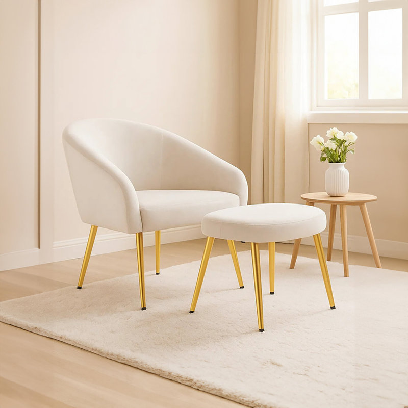72cm Wide Velvet Footstool Ottoman, Beige