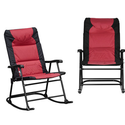 Outdoor Furniture 2 - Red Folding Rocking Chairs For Porches, Camping, Balconies Quick Assembly, Fabric Upholstery Patio With 2 Folding, Padded. For Porch, Balcony. Breathable Cloth, Steel