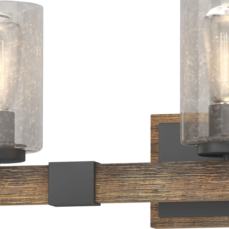 Barre d'éclairage de salle de bain ou de meuble-lavabo 3 lumières l 24 po en noyer noir Loon Peak V4373 avec abat-jour cylindrique en verre bullé transparent