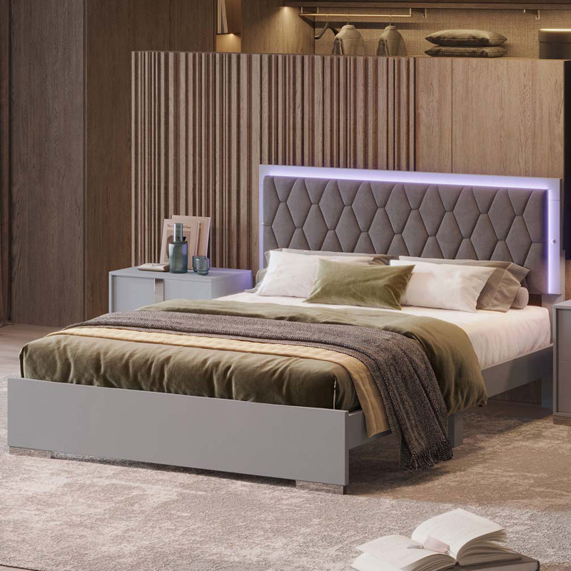 Ebern Designs Velvet Upholstered Bed with LED Lights - Wayfair Canada