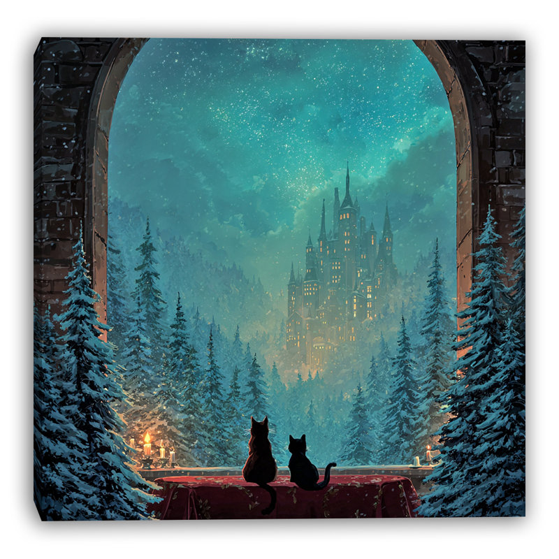 Chats surplombant le château d'hiver IV, art mural sur toile, H 12 po x l 12 po