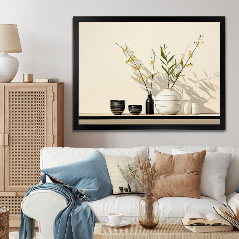 White Black Line Art Minimalist Still II On Canvas Print, Cadre simple noir, H 16 po x l 32 po x P 1 po